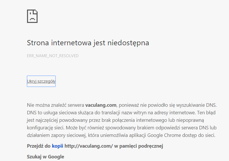 Serwer dns może nie być dostępny